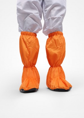 오랜지색 크린룸 무진 부츠형 신발 덧신 / 검정 타포린 바닥